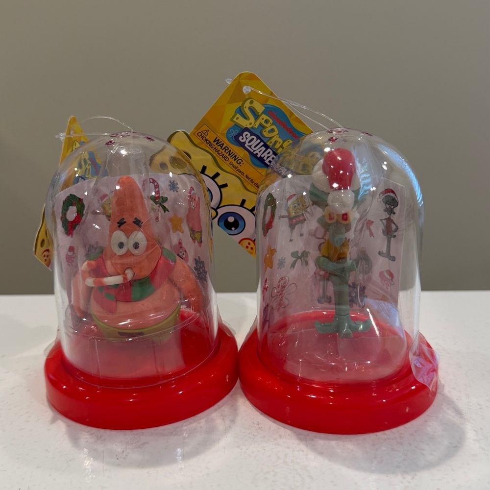 New Spongebob Squarepants Patrick Star & Squidward Christmas Eraser Globes -2 pk